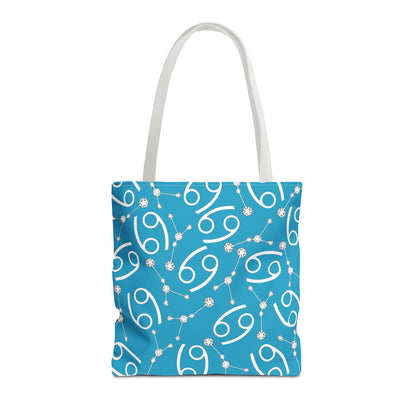 Tote Bag, Cancer Zodiac Sign, AOP, (Turquoise, White)