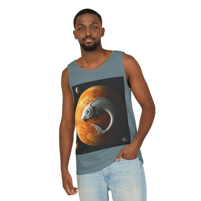 Unisex Garment-Dyed, Tank Top, Pisces Design, Space Animal, 100% US cotton