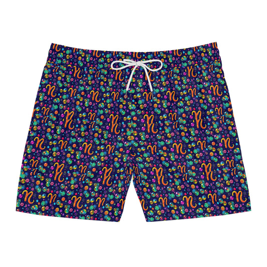 Men's Mid-Length Swim Shorts, (AOP), Aquarius, Zodiac v3, Bubble Pattern