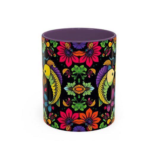 Accent Coffee Mug, Pisces, Zodiac v3, Flower Pattern, (11, 15oz)