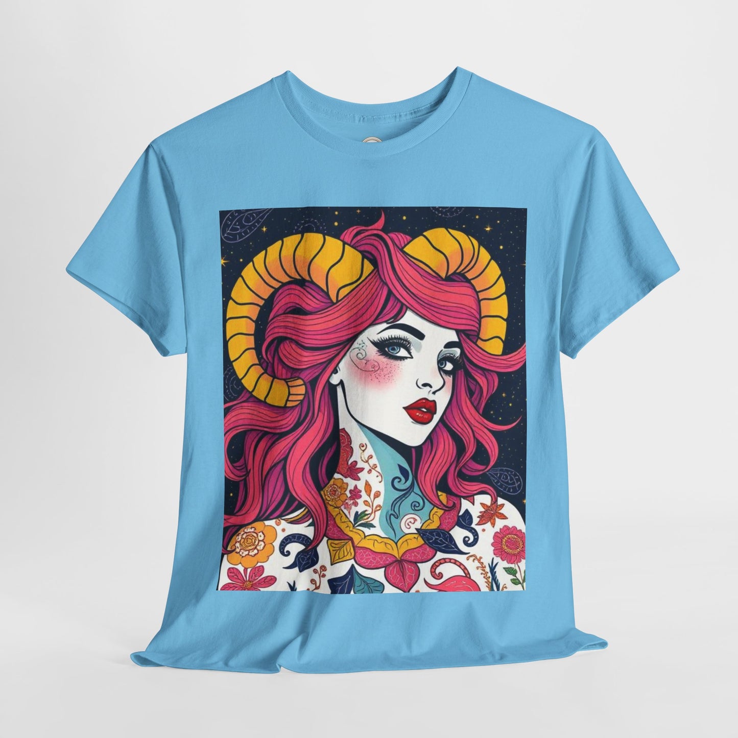 Unisex Heavy Cotton T-Shirt, Aries, Zodiac v2, Sexy Art