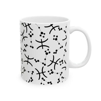 Ceramic Mug, (11oz, 15oz), Ceramic Coffee Mug, AOP, Constellation & Symbol, Pisces Zodiac Design