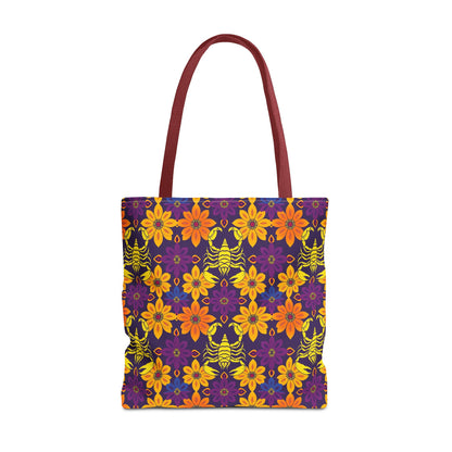 Tote Bag, (AOP), Scorpio, Zodiac v2, Flower Pattern