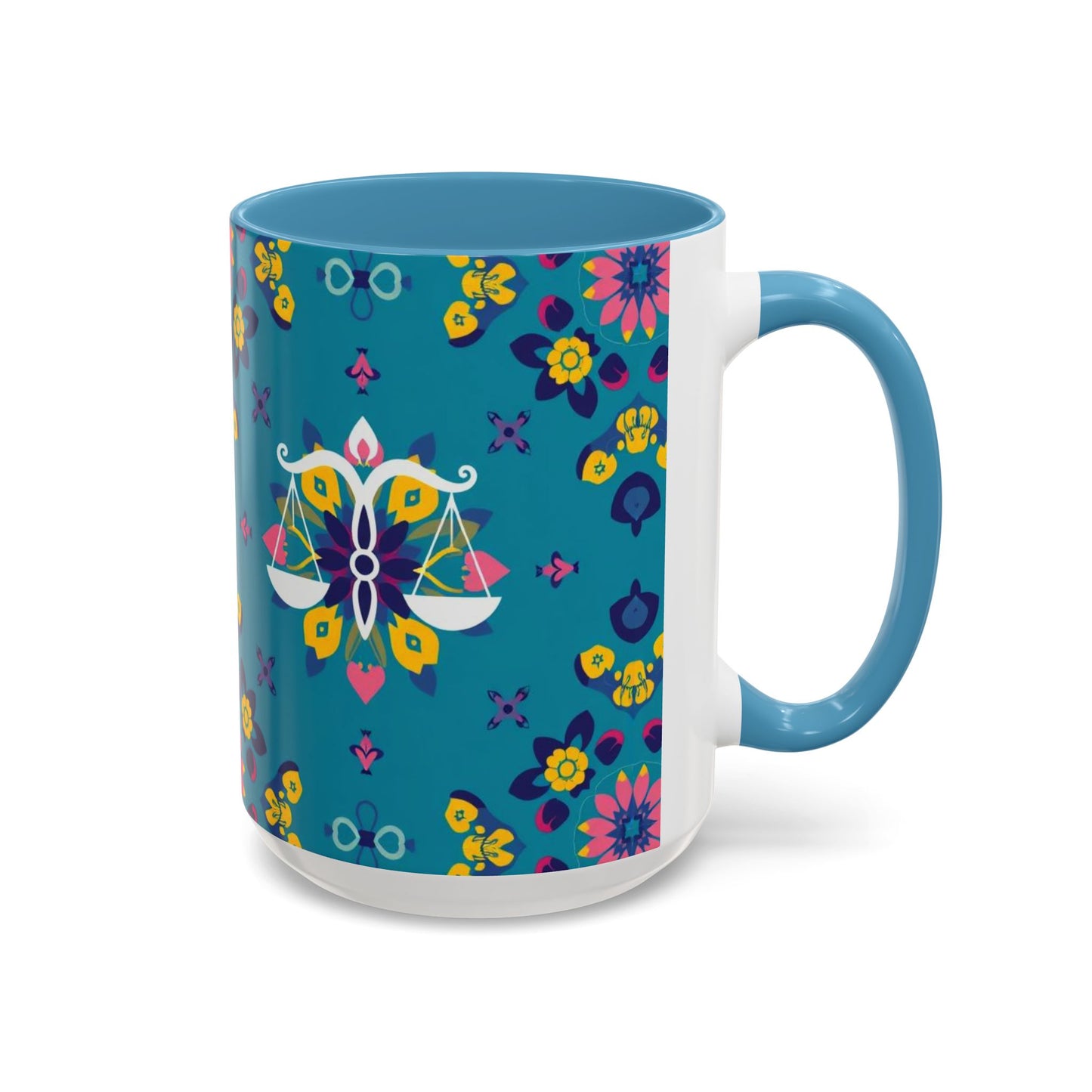 Accent Coffee Mug, Libra, Zodiac v2, Flower Pattern, (11, 15oz)