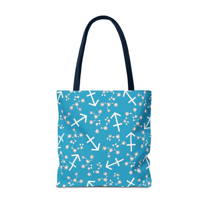 Tote Bag, Sagittarius Zodiac Sign, AOP, (Turquoise, White Print)
