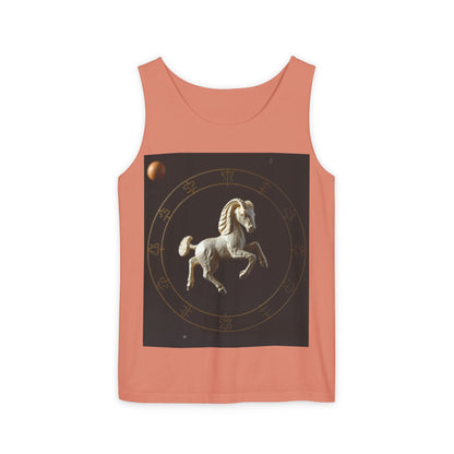 Unisex Garment-Dyed, Tank Top, Capricorn Design, Space Animal, 100% US cotton