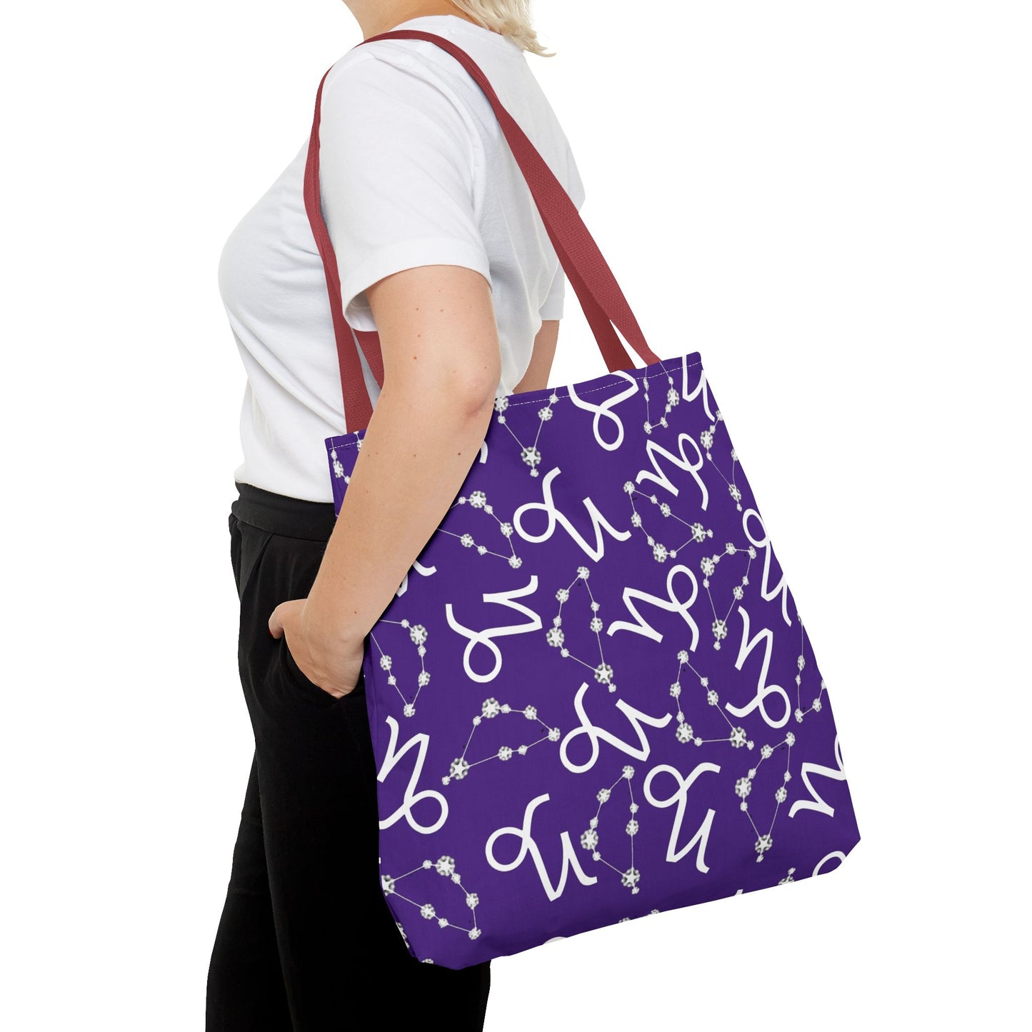Tote Bag, Capricorn Zodiac Sign, AOP, (Purple, White)