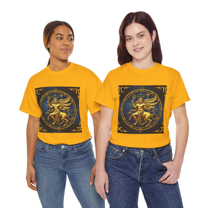 Unisex Heavy Cotton T-Shirt, Gold Angel, Symbol, Virgo Zodiac Design