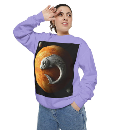 Garment-Dyed Sweatshirt, Unisex, Space Animal Design, Pisces