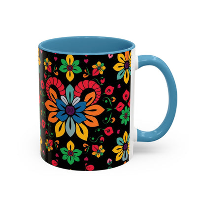 Accent Coffee Mug, Aries, Zodiac v3, Flower Pattern, (11, 15oz)