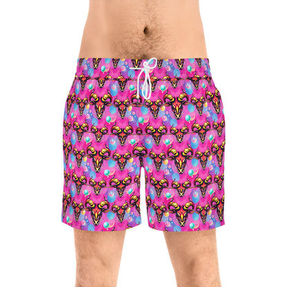 Men's Mid-Length Swim Shorts, (AOP), Taurus, Zodiac v3, Bubble Pattern