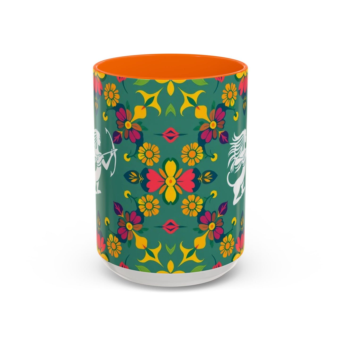 Accent Coffee Mug, Sagittarius, Zodiac. Flower Pattern, (11, 15oz)