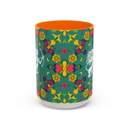 Accent Coffee Mug, Sagittarius, Zodiac. Flower Pattern, (11, 15oz)