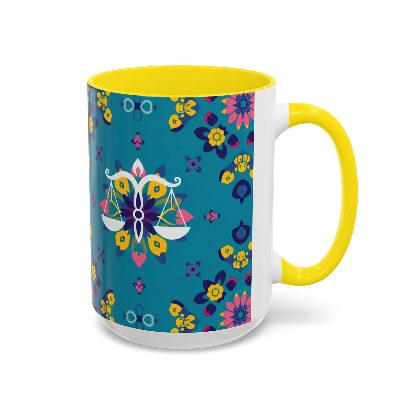 Accent Coffee Mug, Libra, Zodiac v2, Flower Pattern, (11, 15oz)