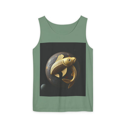Unisex Garment-Dyed, Tank Top, Pisces Design, Space Animal v1, 100% US cotton