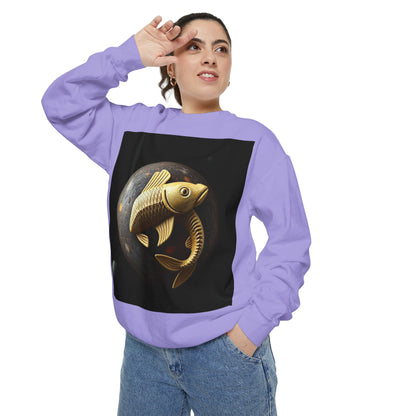 Garment-Dyed Sweatshirt, Unisex, Space Animal Design v1, Pisces
