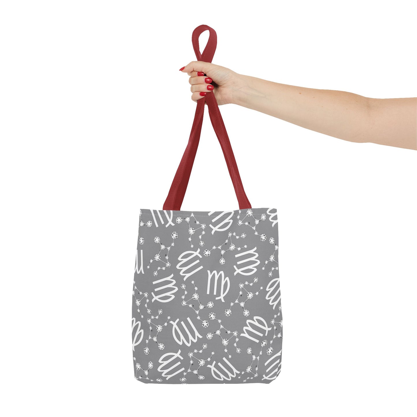 Tote Bag, Virgo Zodiac Sign, AOP, (Grey, White)