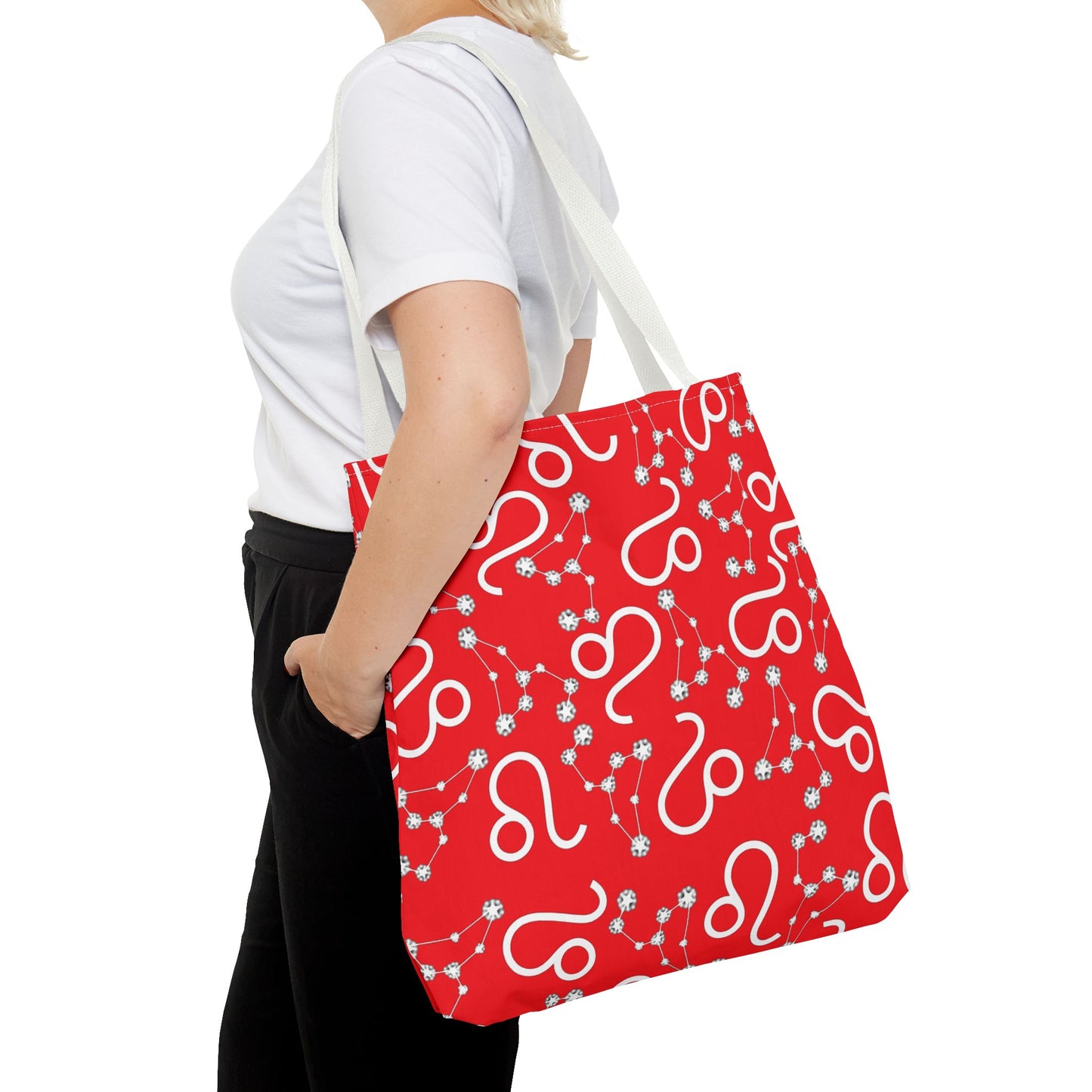 Tote Bag, Leo Zodiac Sign, AOP, (Red, White)