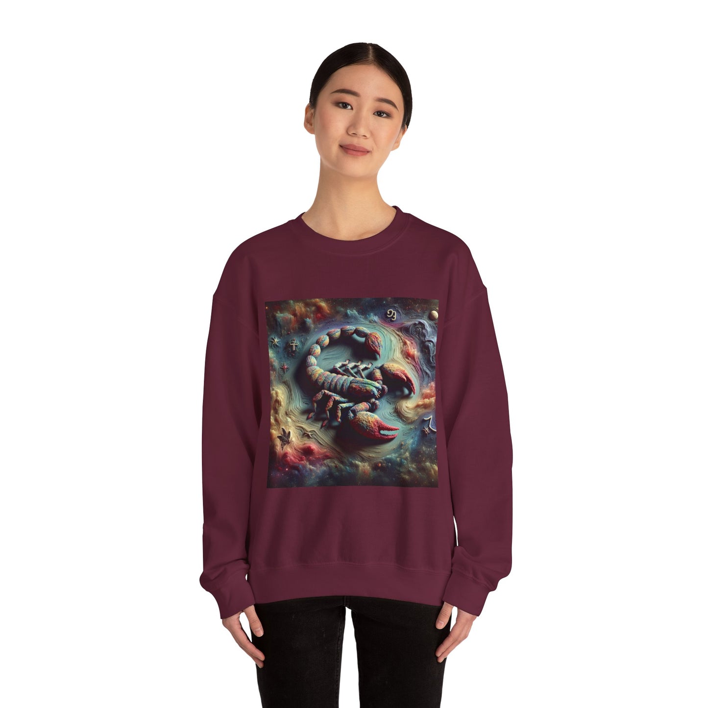 Unisex Heavy Blend™ Crewneck Sweatshirt, Trippy Mist Scorpion, Scorpio Zodiac Design