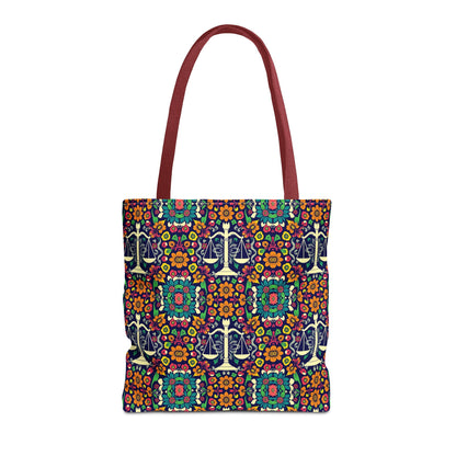 Tote Bag, (AOP), Libra, Zodiac v1, Flower Pattern
