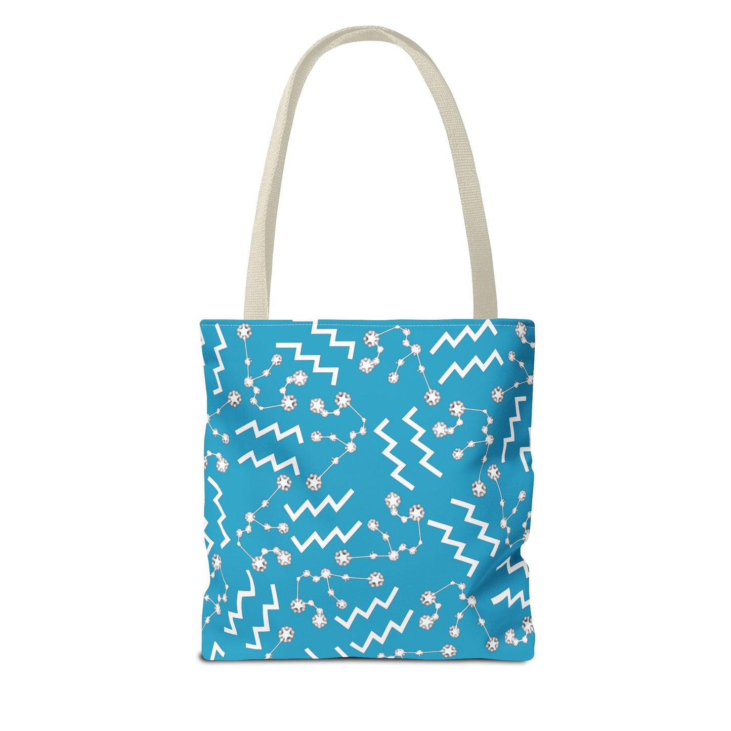 Tote Bag, Aquarius Zodiac Sign, AOP, (Turquoise, White)