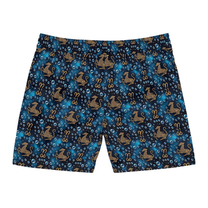 Men's Mid-Length Swim Shorts, (AOP), Capricorn, Zodiac v4, Bubble Pattern