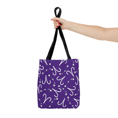 Tote Bag, Aries Zodiac Sign, AOP, (Purple, White)