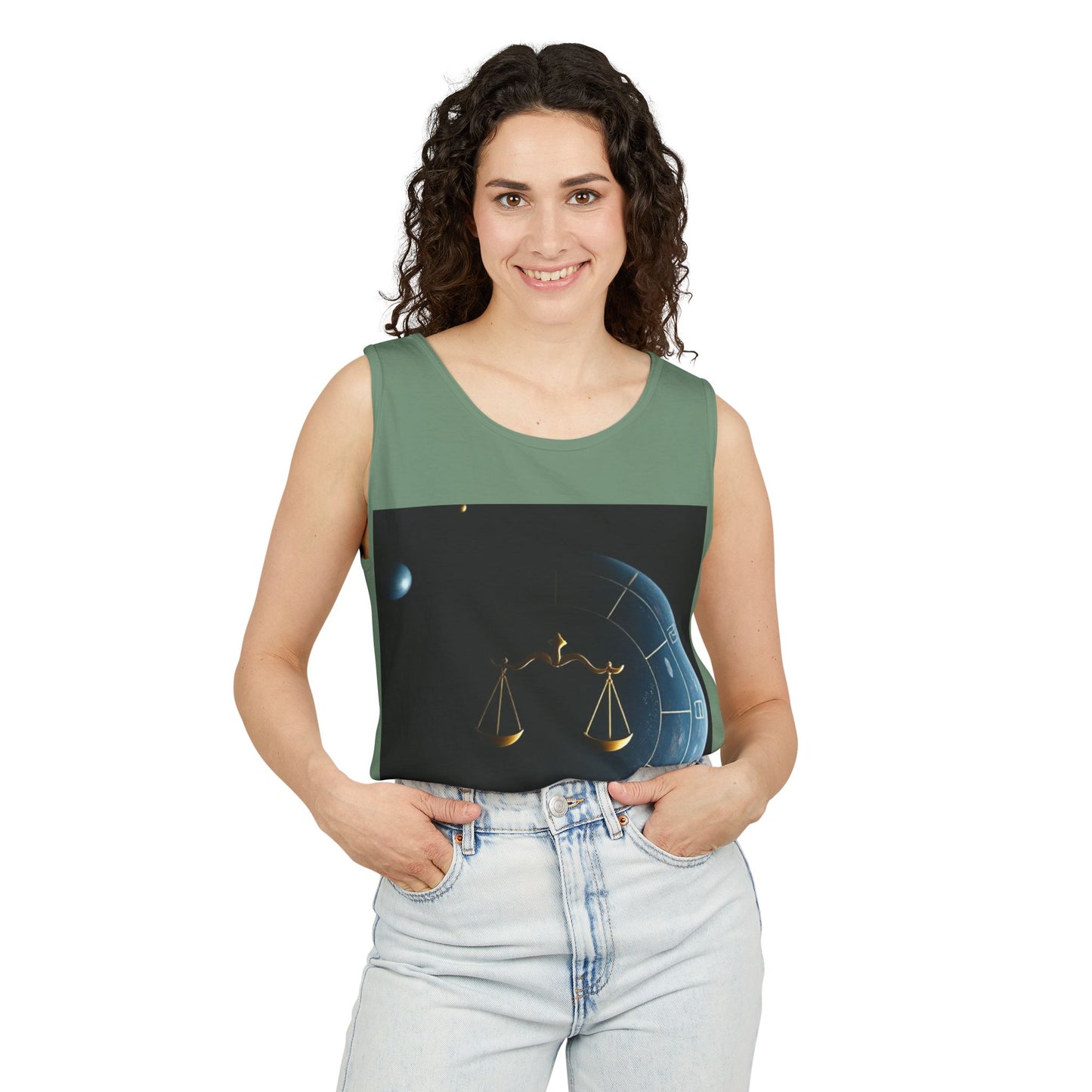 Unisex Garment-Dyed, Tank Top, Libra Design, Space Scale, 100% US cotton