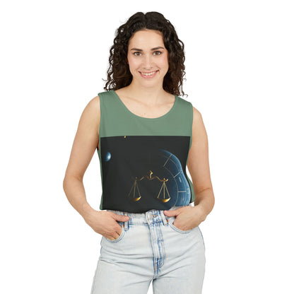 Unisex Garment-Dyed, Tank Top, Libra Design, Space Scale, 100% US cotton