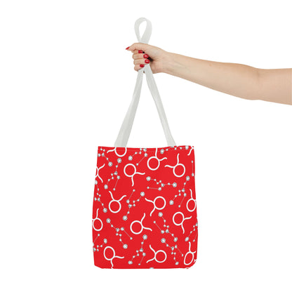 Tote Bag, Taurus Zodiac Sign, AOP, (Red, White)