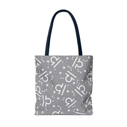 Tote Bag, Libra Zodiac Sign, AOP, (Grey, White)