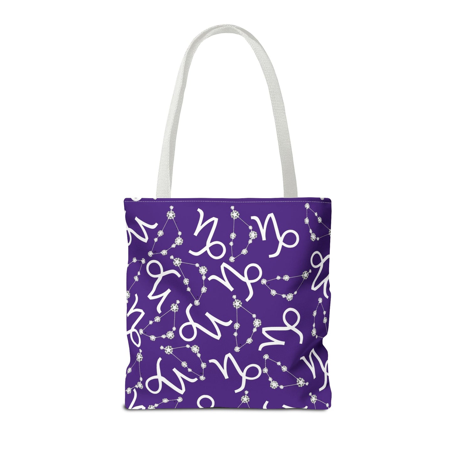 Tote Bag, Capricorn Zodiac Sign, AOP, (Purple, White)