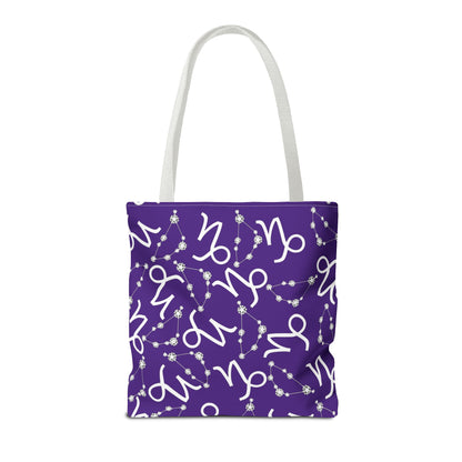 Tote Bag, Capricorn Zodiac Sign, AOP, (Purple, White)