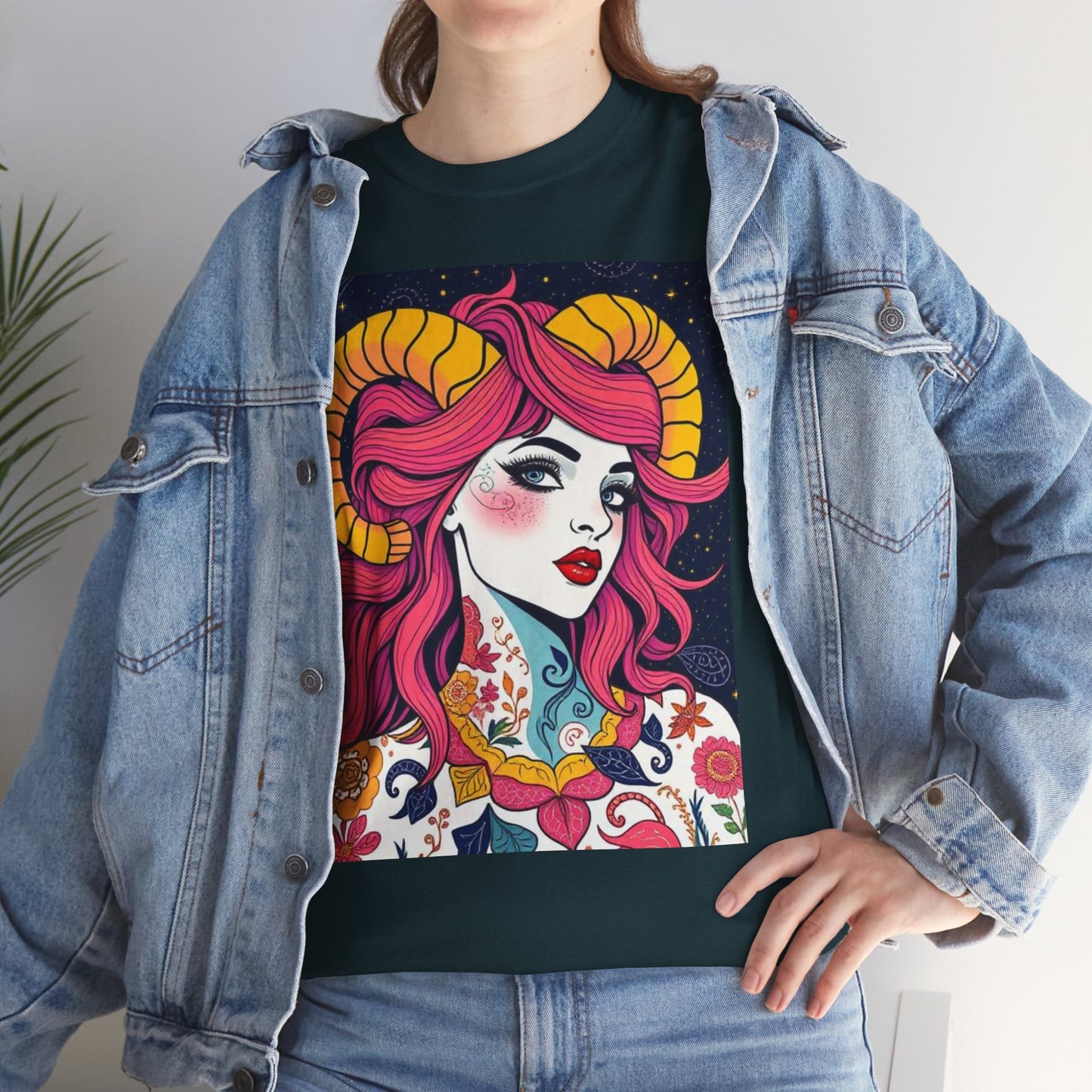 Unisex Heavy Cotton T-Shirt, Aries, Zodiac v2, Sexy Art