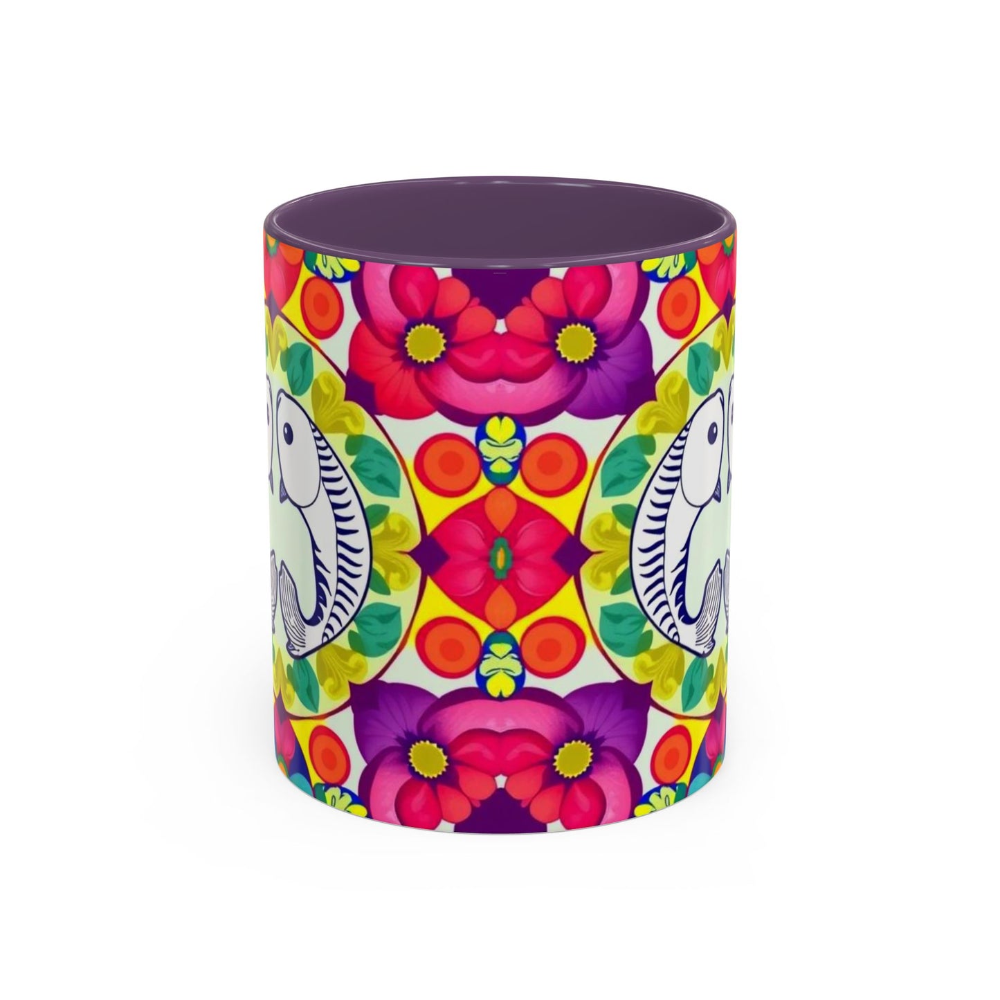 Accent Coffee Mug, Pisces, Zodiac v4, Flower Pattern, (11, 15oz)