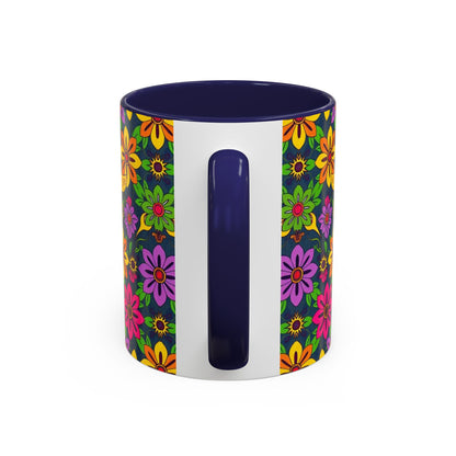 Accent Coffee Mug, Gemini, Zodiac v3, Flower Pattern, (11, 15oz)