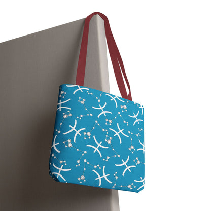 Tote Bag, Pisces Zodiac Sign, AOP, (Turquoise, White)
