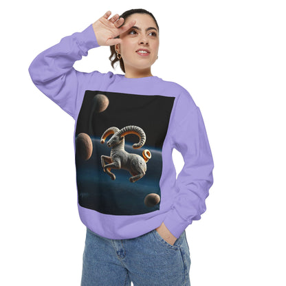Garment-Dyed Sweatshirt, Unisex, Space Animal Design v1, Aries