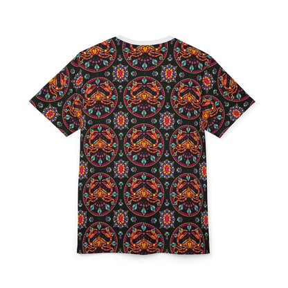 Unisex Cut & Sew T-Shirt, (AOP), Cancer, Zodiac v1, Jewels Pattern