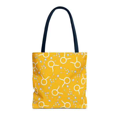 Tote Bag, Taurus Zodiac Sign, AOP, (Yellow, White)