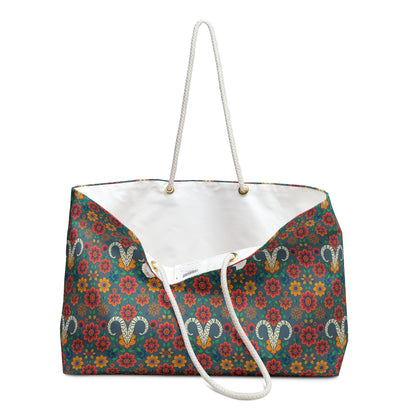 Weekender Bag, Aries, Zodiac v3, Flower Pattern