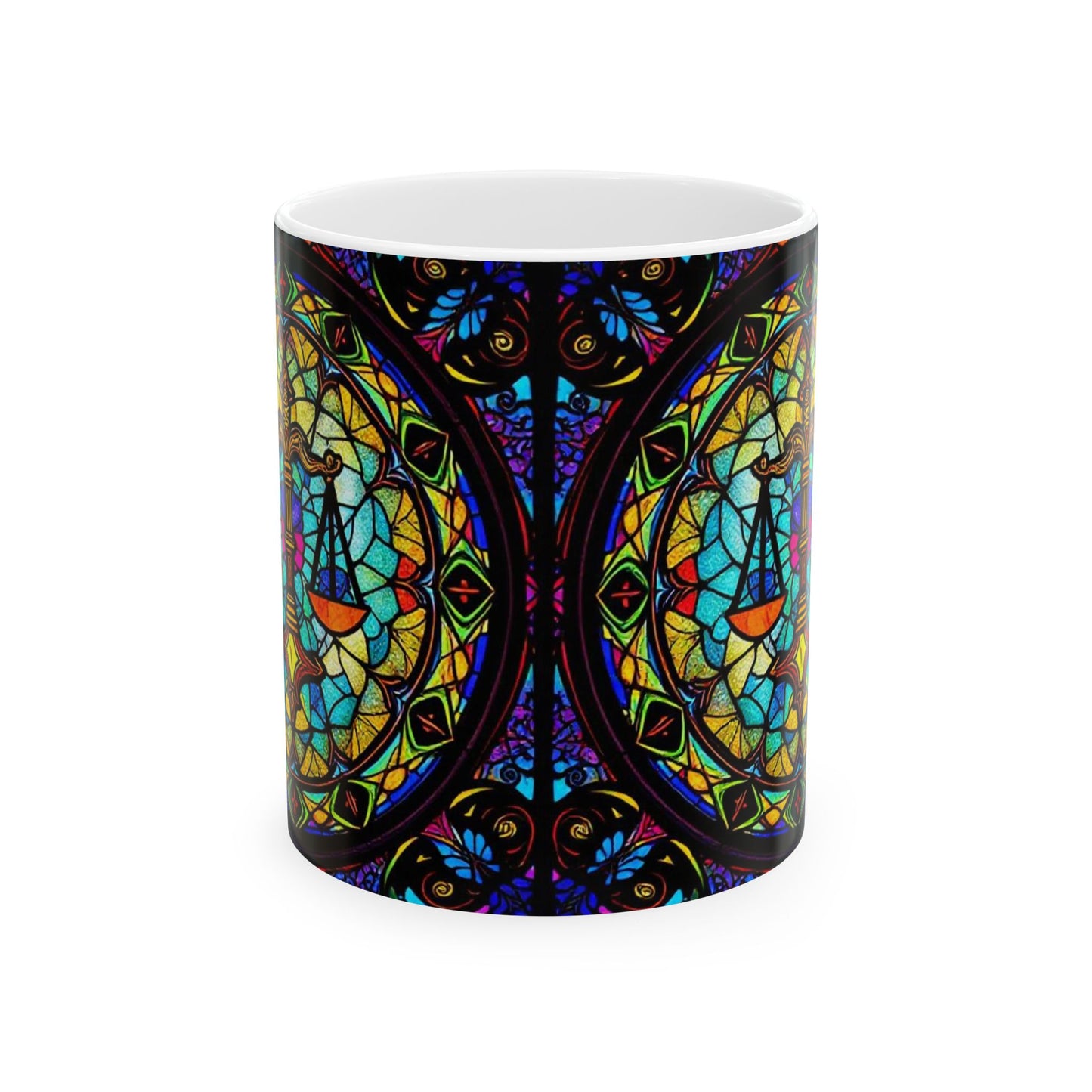 Ceramic Mug, (11oz, 15oz), Ceramic Coffee Mug, AOP, Glass Design v1, Libra Zodiac