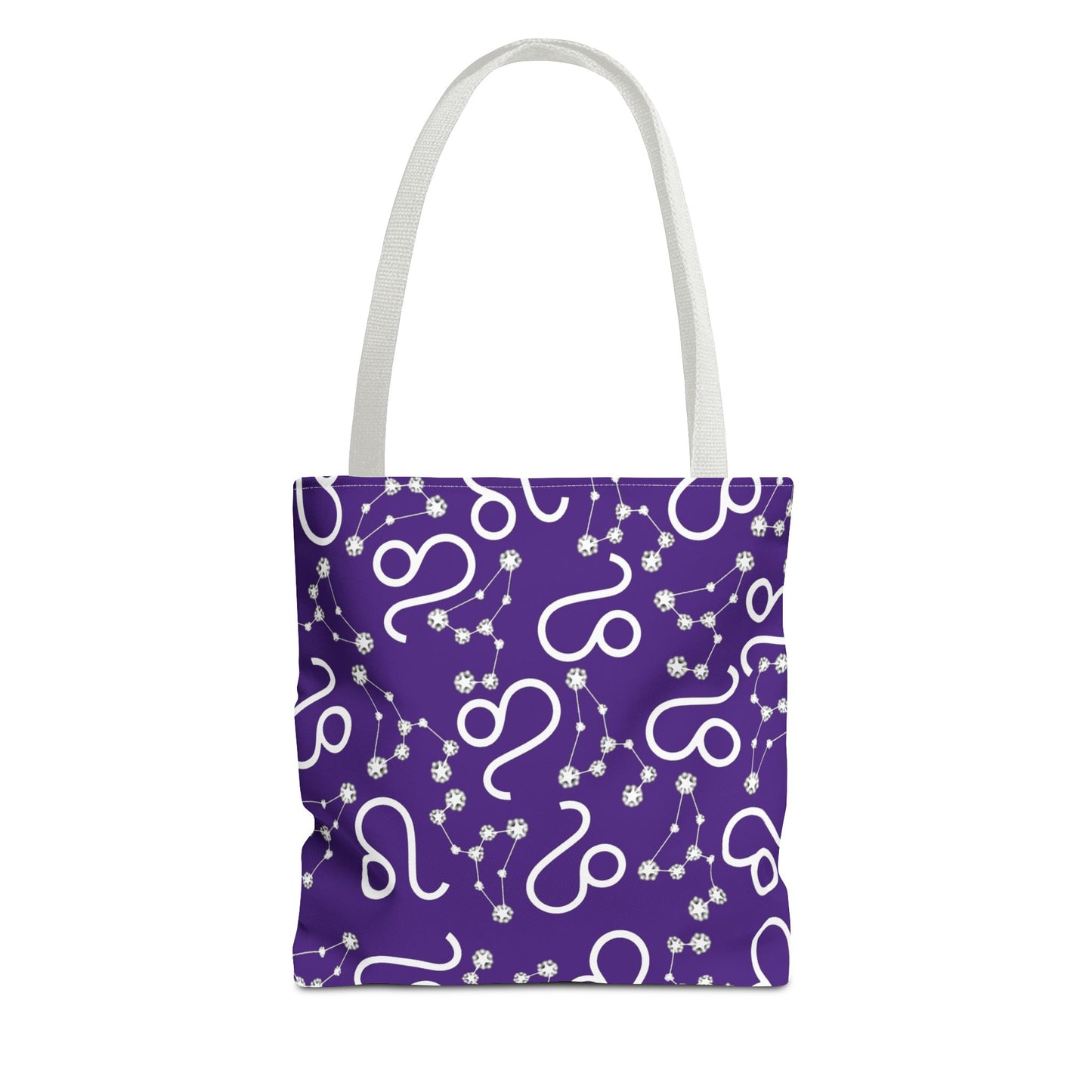 Tote Bag, Leo Zodiac Sign, AOP, (Purple, White)