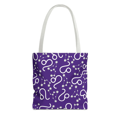 Tote Bag, Leo Zodiac Sign, AOP, (Purple, White)
