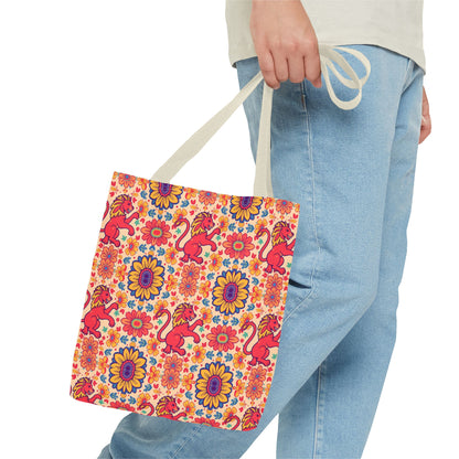 Tote Bag (AOP), Leo, Zodiac v2, Flower Pattern