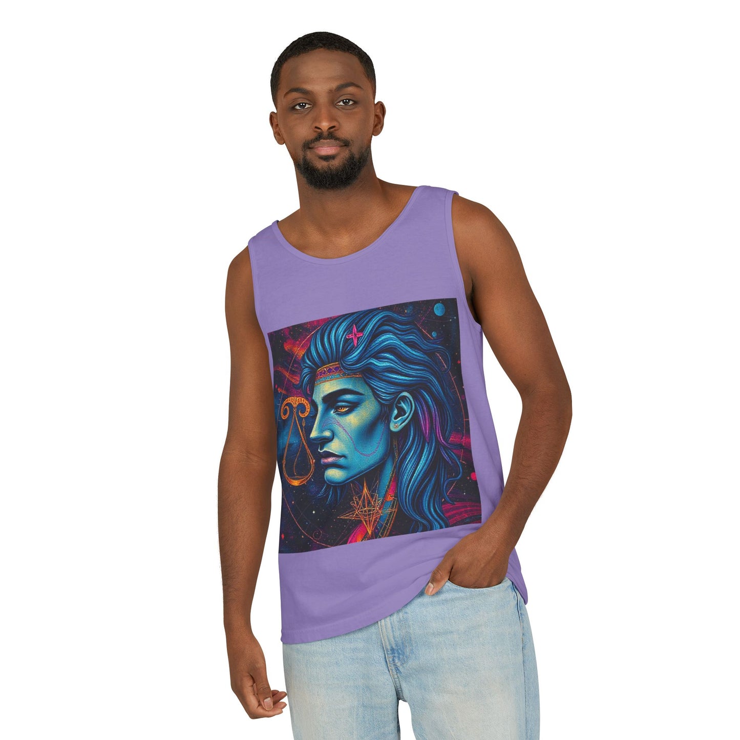 Unisex Garment-Dyed, Tank Top, Libra Design, Pop Art v1, 100% US cotton