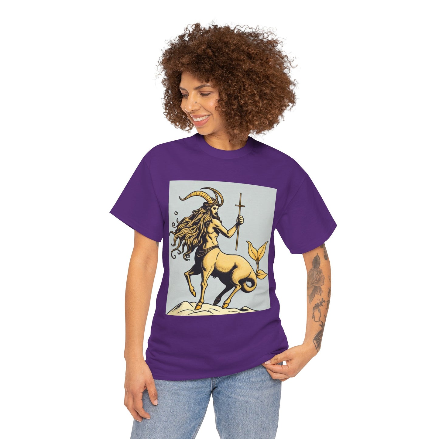 Unisex Heavy Cotton T-Shirt, Capricorn God v3, Zodiac Design