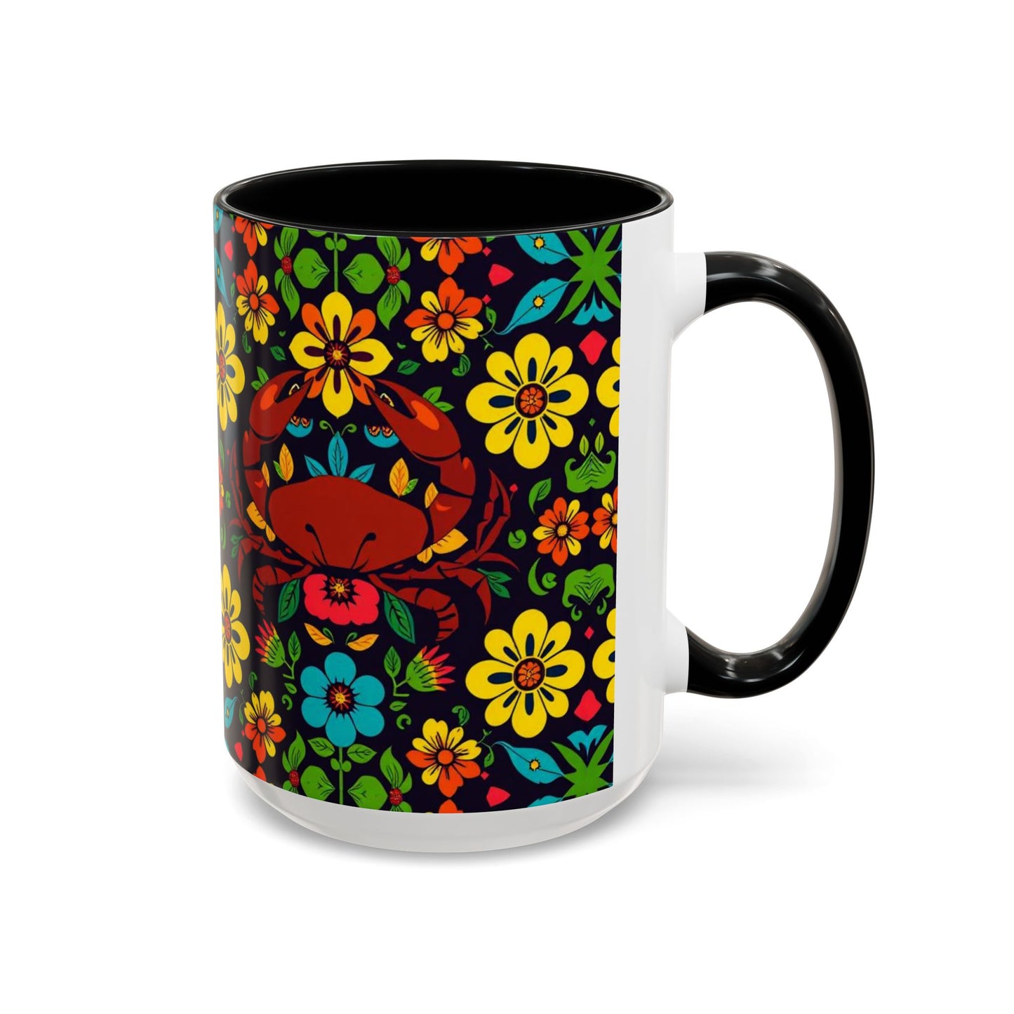Accent Coffee Mug, Cancer, Zodiac v2, Flower Pattern, (11, 15oz)