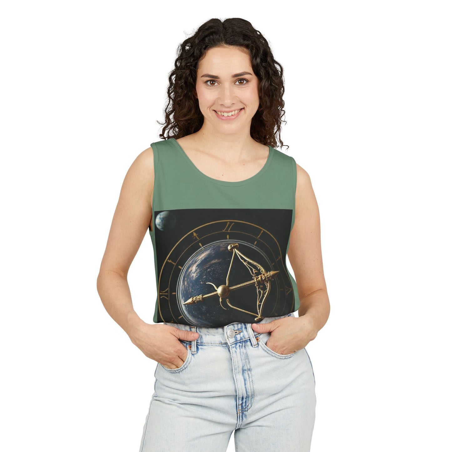 Unisex Garment-Dyed, Tank Top, Sagittarius Design, Planet Symbol, 100% US cotton