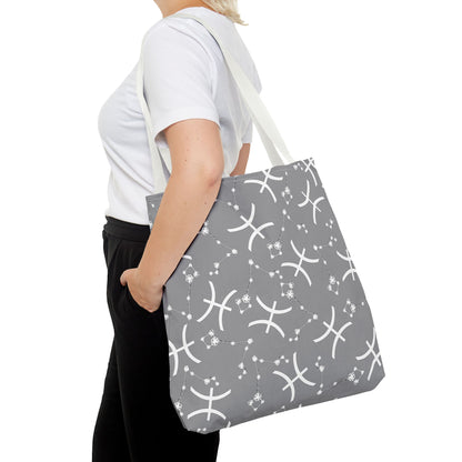 Tote Bag, Pisces Zodiac Sign, AOP, (Grey, White)